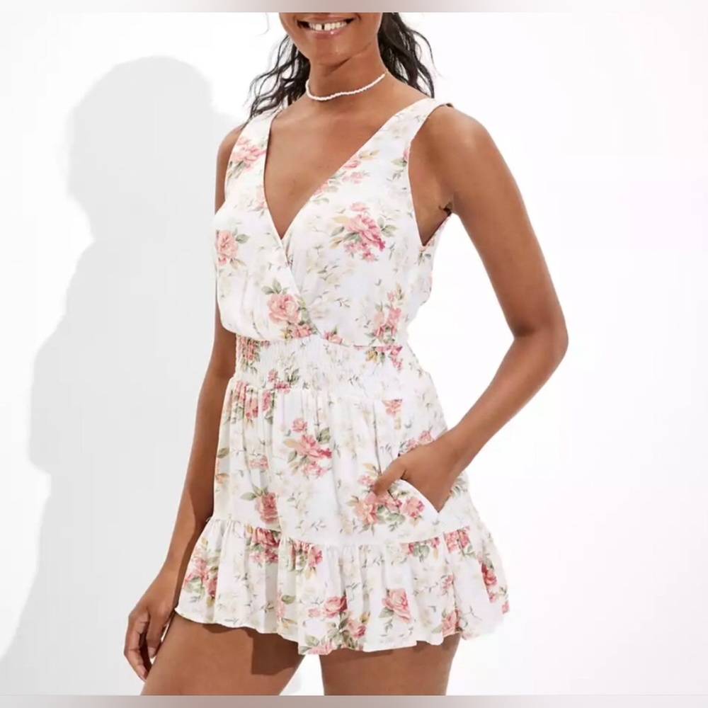 AE Floral ruffled romper size M